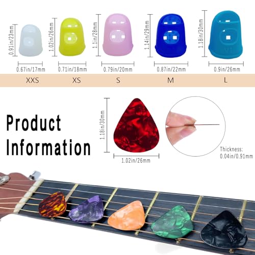 50 peças de protetor de dedo de silicone para guitarra, palhetas de dedo para violão, protetores de