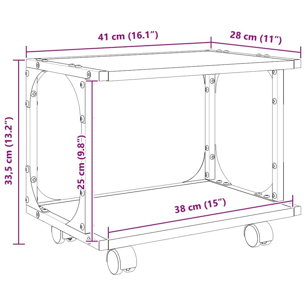 Mangloder - Soporte para impresora de madera reciclada con ruedas (41 x 28 x 33,5 cm, para oficina, diseño industrial, madera resistente, ruedas bloqueables, ideal para impresoras, escáneres y