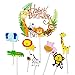 YOUYIKE 36 Stück Cupcake Toppers, Tier Cake Topper, Tortendeko Geburtstag Junge, Cake Topper Dschungel, Dschungel Themed Kuchendeckel Enthält 1 Happy Birthday Banner für Kinder Geburtstag Baby Party
