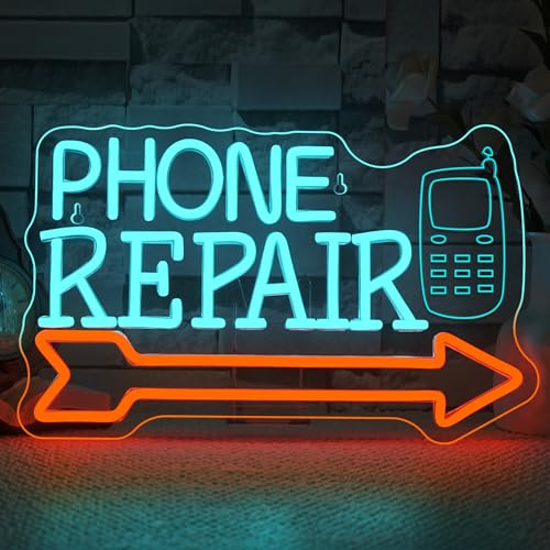 Image of Looklight Phone Repair Neon Sign Arrow Neon Lights for Wall Decor Blue Orange Led Lights for Mobile Phone Repair Shop Business Cellphone Repair Shop Decorations