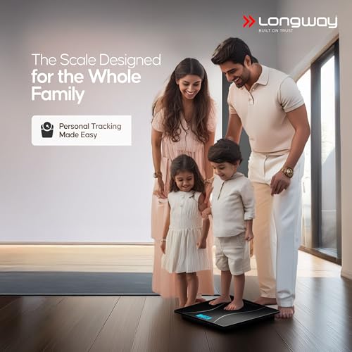 Image of Longway Weight Machine for Home | Digital Bathroom Scale for Human Body Weight Measurement | Extra Thick Tempered Glass with LCD Display | 3 Years Warranty (Full Black | Max Weight 180Kgs | Aura)