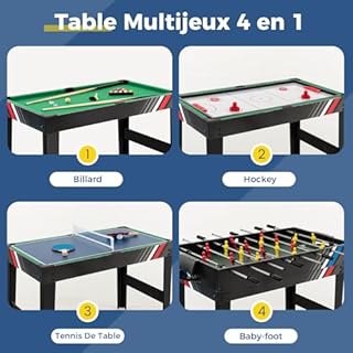 COSTWAY 4 en 1 Baby-Foot avec 18 Joueurs & Billard & Hockey & Tennis de Table, Table de Jeu Empilable avec Marqueur Manuel, Jouets pour Fête & Bar pour Enfants & Adultes, 125 x 97 x 83 cm