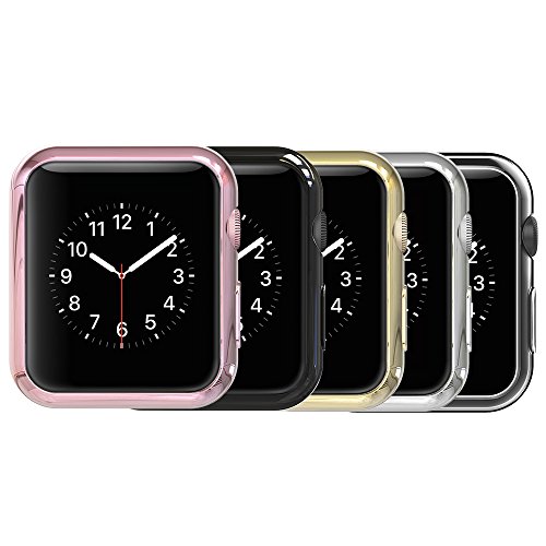 Simpeak 5 Pack Soft Back Case Compatible With Apple Watch 40Mm 44Mm Series 6/5 /4 /Se, Slim, Transparent, Black, Rose Pink, Rose Gold, Silver (42Mm) #TOP1