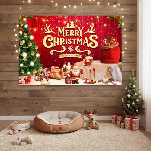 Image of Large Christmas Party Banner and Backdrop for Indoor & Outdoor, Yard Garden Halloween Decorations & Party Supplies (Red)