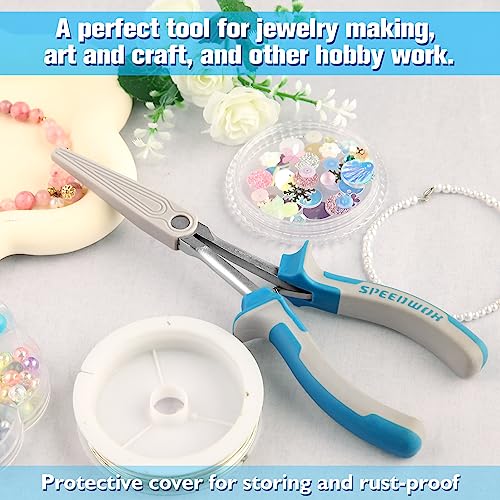 Image of SPEEDWOX Long Reach Extra Long Needle Nose Pliers With Teeth Wire Looping Pliers for Jewelry Making, Protective Cover For Narrow Space