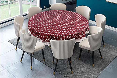 Image of The Furnishing Tree Round Shaped 8 Seater Table Cover WxL 90x90 inches with White Border lace