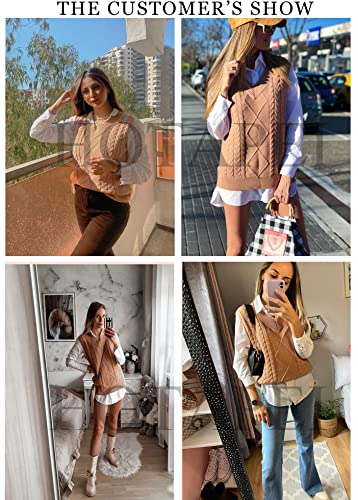 Hotapei Womens Plus Size Yellow Sweater Vest V Neck Sleeveless Sweaters For Women Cable Knit Solid Color Tops Loose Casual Soft Sweater Large #TOP3