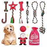 Waldseemüller Set di giocattoli natalizi per cani, confezione da 10 giocattoli in corda per cani, giocattolo da masticare per cuccioli con sacchetto regalo, peluche con squeaker, regalo di Natale