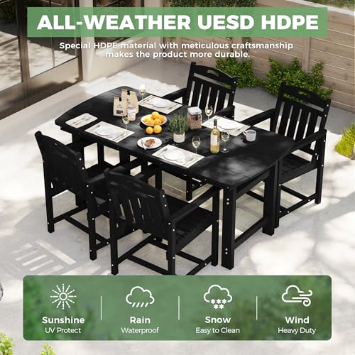 Image of HDPE Outdoor Patio Dining Set with Table & 4 Chairs, All-Weather 5-Piece Outdoor Table and Chairs, 2 inch Umbrella Hole, Patio Furniture for Garden, Backyard, Deck | Matte Black