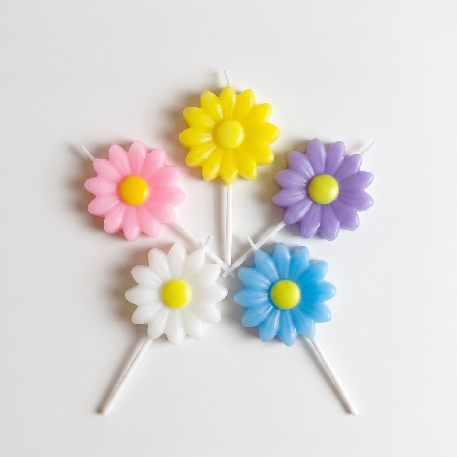 Floral Macaron Colored Birthday Candles Multicolored Floral Cake Decorations for All Occasions (5 Colour Daisy) โ image 1