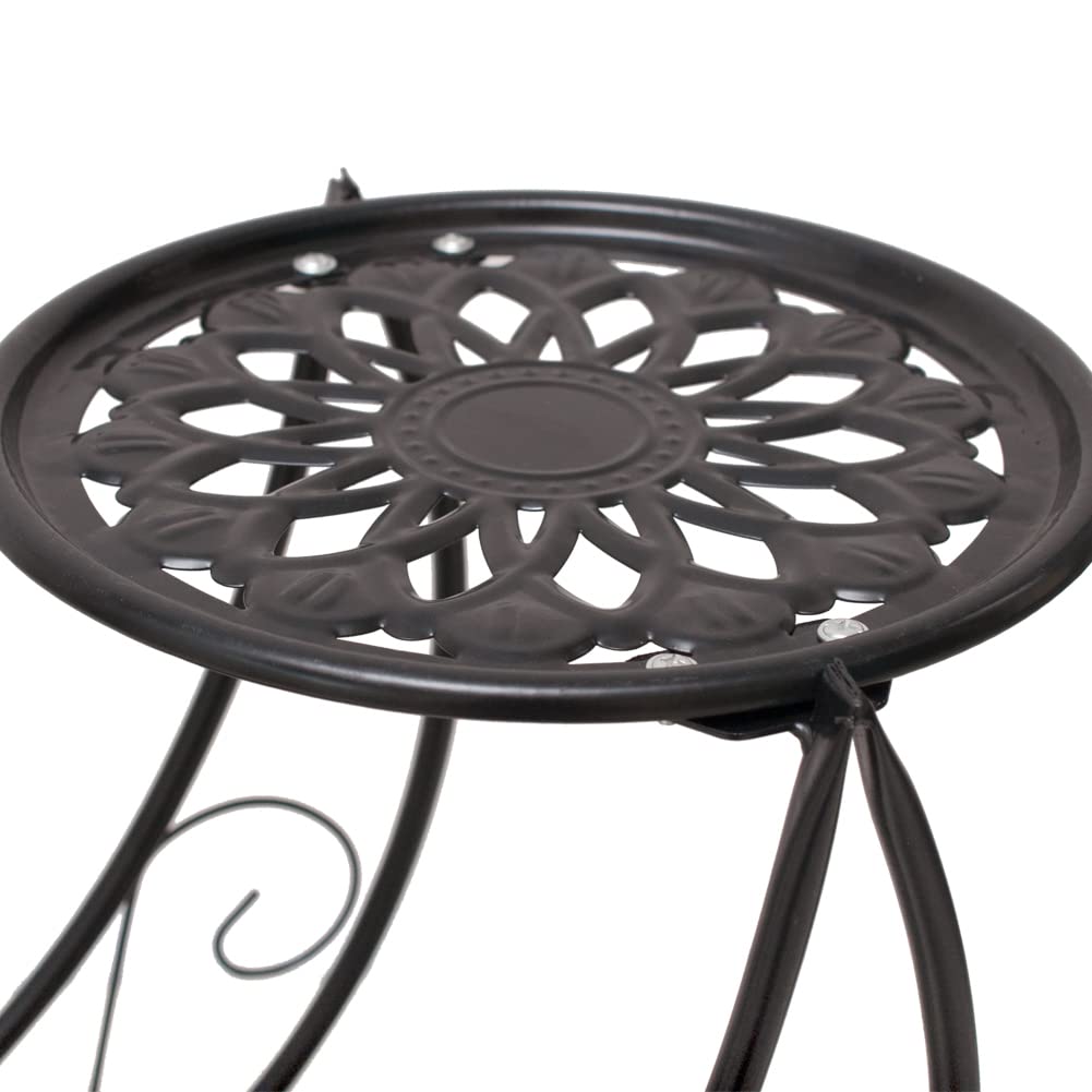 Étagère à Fleurs 3 Niveaux Cre Cra En Métal Forgé - Support Plantes Intérieur Extérieur Noir