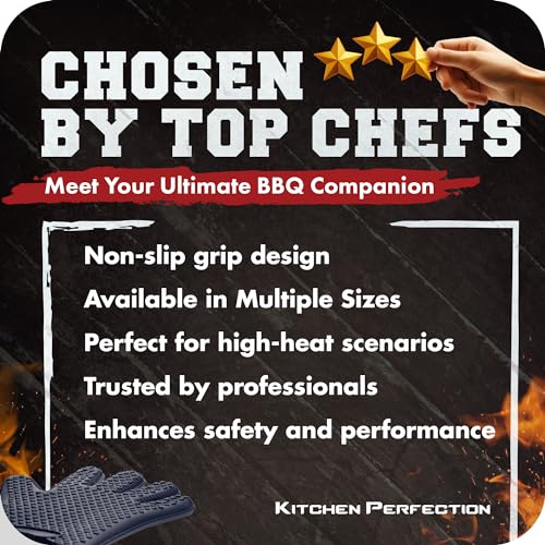 Image of KITCHEN PERFECTION Silicone Smoker Oven Gloves - Extreme Heat Resistant BBQ Gloves - Handle Hot Food Right on Your Smoker Grill Fryer Pit | Waterproof Oven Mitts | Superior Value Set + 3 Bonuses