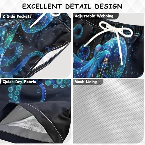 Blue Green Octopus Bubble Boys Swim Trunks Kids Toddler Beach Board Shorts Teen Quick Dry Bathing Suit Swimsuit3