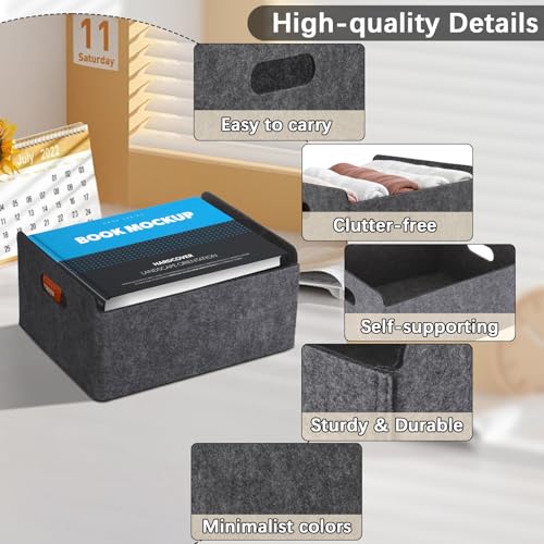 Starvortex 1Stk Filzkorb Aufbewahrung, Langlebig Faltboxen mit Tragegriff, Filzbox, Aufbewahrungskorb Grau, 30 x 25 x 15cm Aufbewahrungsbox Filz Organizer, Körbe für Regal, Kleiderschrank, Büro