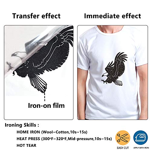 Image of RENLITONG Black Glitter HTV Heat Transfer Vinyl Rolls - 12 Inch x 5 feet Iron on Vinyl for T-Shirt and Silhouette, Easy to Cut & Weed for Heat Transfer Design (Glitter Black)