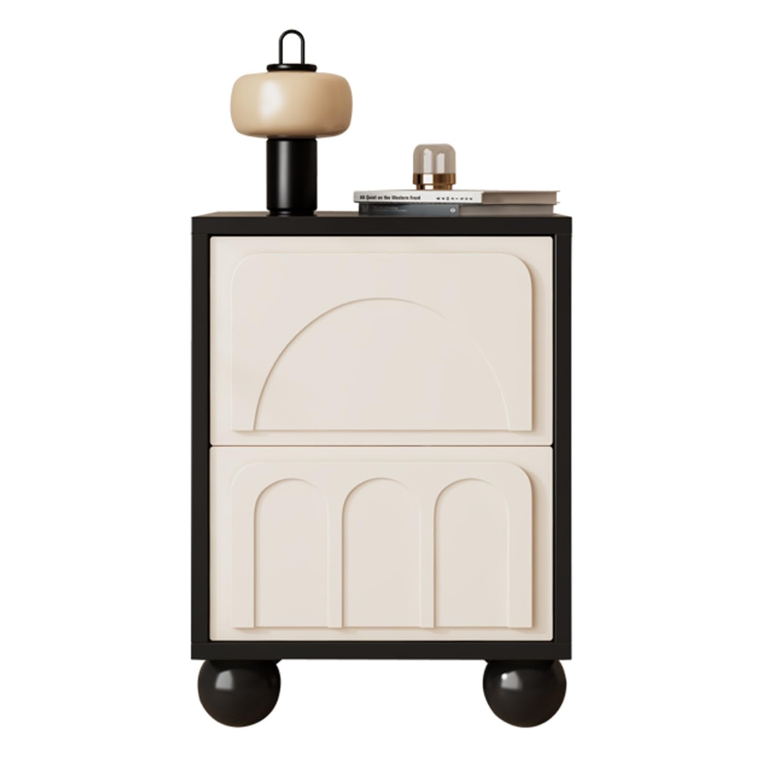 Table de chevet 2 tiroirs de 50 cm avec pieds sphériques pour rangement de chambre