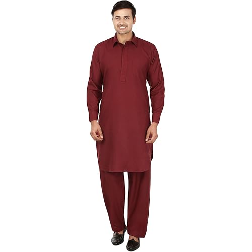 Maple Clothing Men's Pathani Indian Kurta Salwar Set Party Wear Clothes