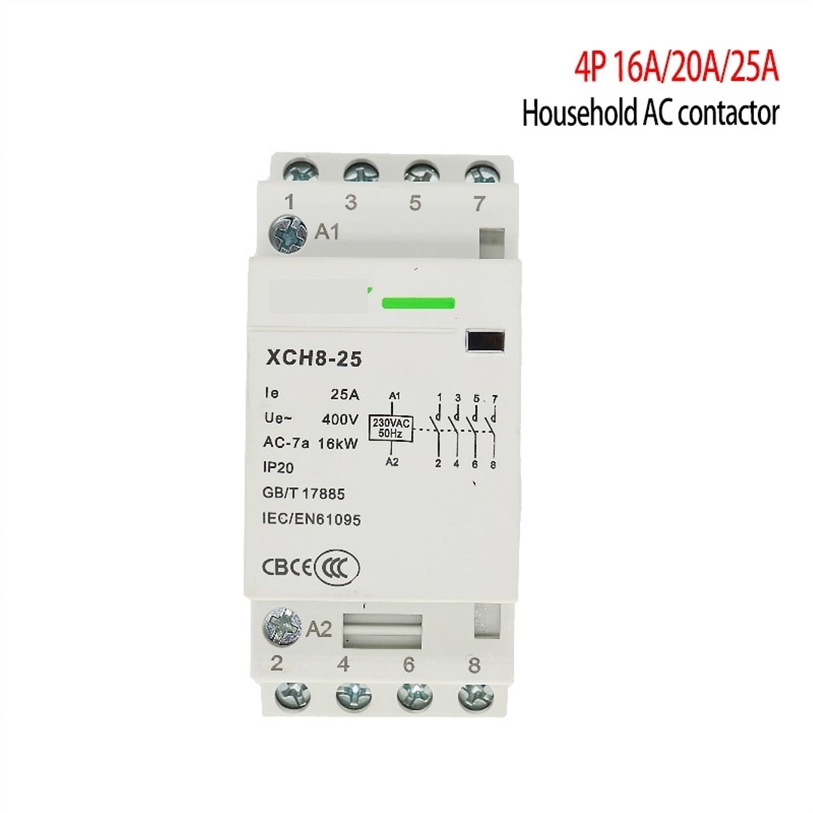 LAHTI 1PCS 4P 16A/20A/25A su Guida DIN for Uso Domestico AC Modulare Contattore Interruttore di Controllo 220V/230V 50/60HZ 3NO 1NC 4NO 4NC 2NO 2NC (Color : 20A 3NO 1NC)