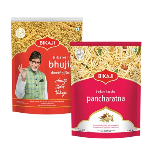 Bikaji Kaju Badam Laccha with Potato Stick 350g & Bhujia 200g – Total 550g (19.40 oz) | Spicy Mixture Namkeen Combo