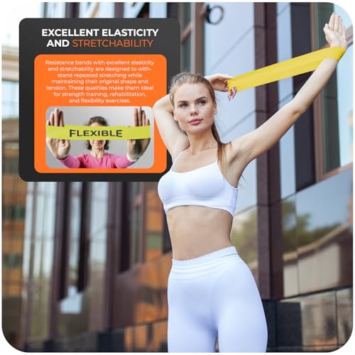 Image of Resistance Bands Set of 5 - Skin-Friendly Loop Bands With 5 Resistance Levels, Ideal Exercise Band for Home Gym, Yoga, Pilates - Includes Carrying Case & Free Guide (Multicolor)