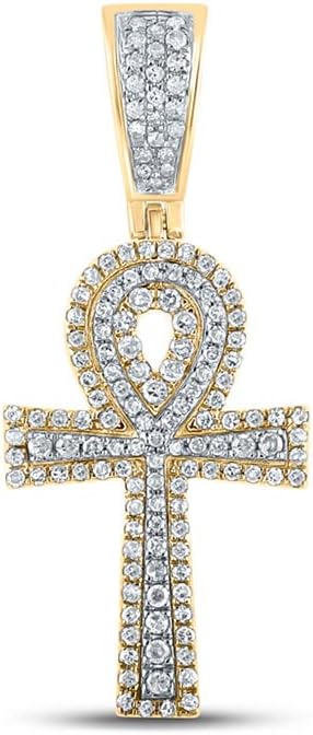 10K Two-tone Gold Mens Diamond Ankh Cross Necklace Pendant 1/2 Ctw.