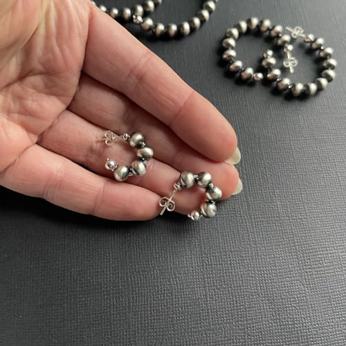 Small Chunky Sterling Silver Navajo Pearl Style Hoop Earrings for Women Beaded Western Jewelry Handmade in the USA (Small)2