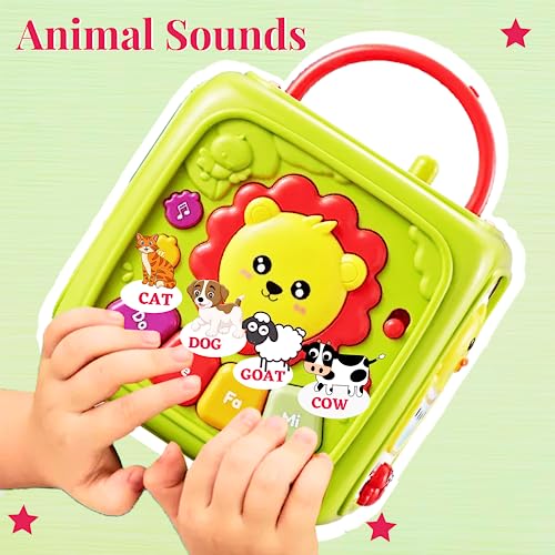 Image of 5 In 1 Activity Toys For 1 Year Old Boy - Animal Voices, Instrument Sounds, Drum Box With Lights, Musical Toys For Kids 1 Years & Toddlers Toys | 3 Aa Batteries Incl, Yellow