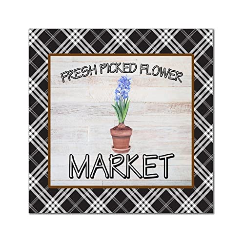 Panneau Flower Market en bois bleu et motif écossais premium