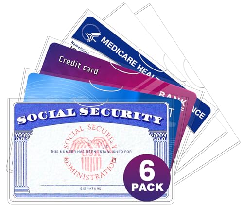 Sooez 6 Pack Social Security Card Protector 24 Mil Thick Card Protector Sleeves Protective Credit Card Sleeve Clear Card Sleeves Perfect Fit for Social Security Medicare Credit Business Card