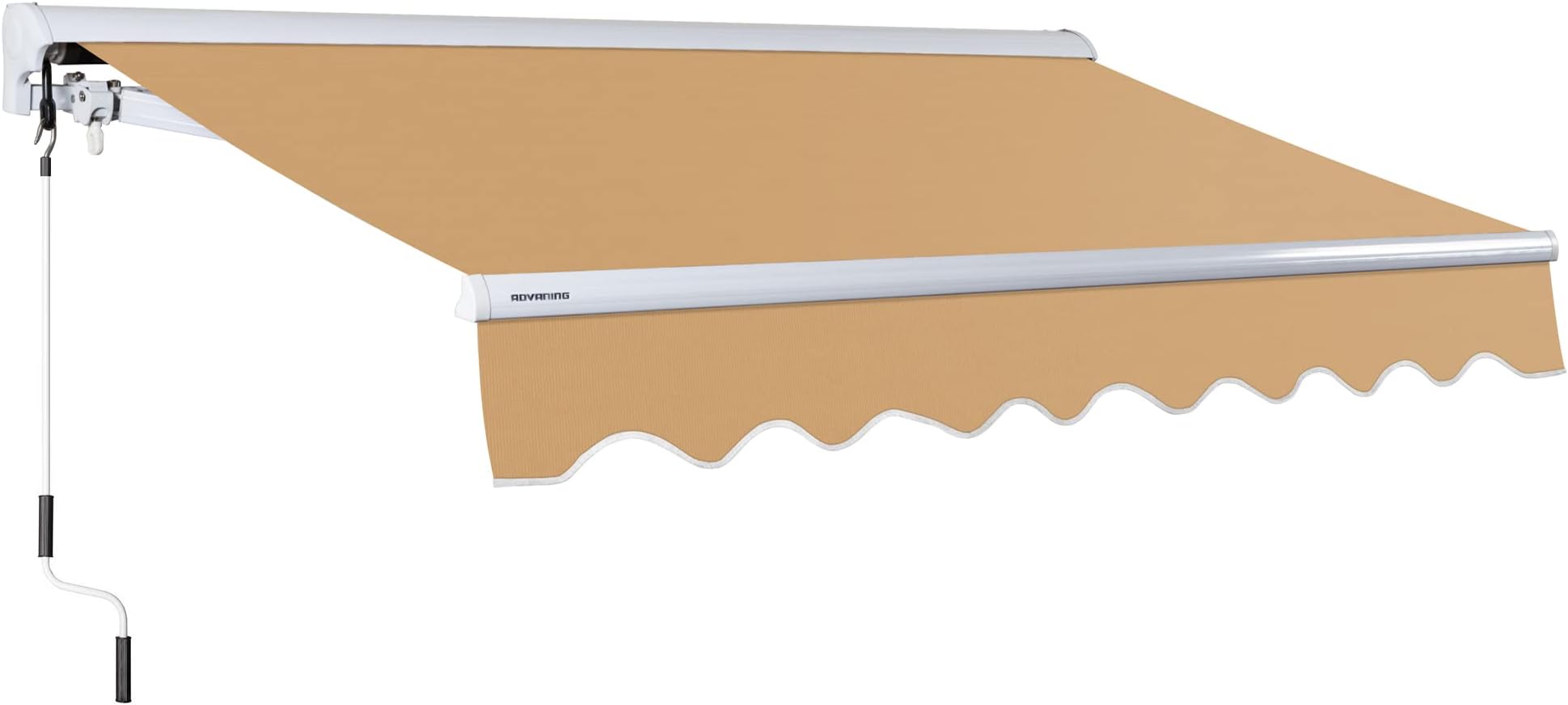 MA1210-A100H2 Luxury Series, Premium Quality Retractable Patio Awning, 100% Solution Dyed European Acrylic Fabric Easy UV Sunshade with Manual Hand Crank, 12' x 10', Khaki