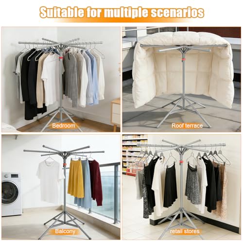 CEWROM Standtrockner Wäscheständer Hoch Klappbar mit 6 Flügeln, Kleiderständer Klappbar, Wäschespinne Clothes Drying Rack Ständer für Balkon,Drinnen, Draußen (grau)