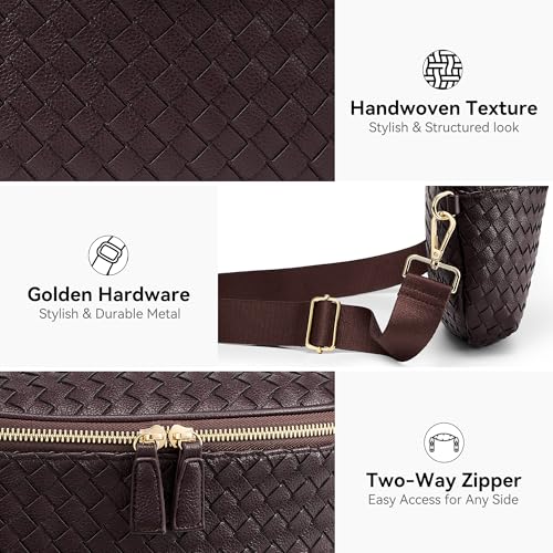 Image of KALIDI Woven Crossbody Bag for Women Travel Vegan Leather Belt Bum Bag | Fanny Packs for Woman Trendy Cross Body Sling Purse for Casual Everyday Daily Errands Shopping Trip Festival, Coffee