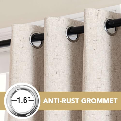 Image of Linen Blackout Curtains 96 Inches Long 100% Total Blackout Heavy-Duty Draperies for Bedroom Living Room Thermal Insulated Textured Functional Window Treatment Anti Rust Grommet (Natural, 2 Panels)