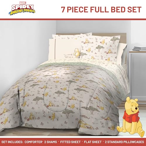 Image of Jay Franco Kids Bed Set, Beige, Winnie The Pooh, 7 Piece Full | Cozy Soft Bedding for Stylish Room Decor with Comforter, Sheets & Pillow Covers