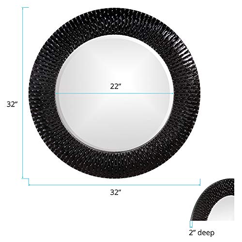 Image of Howard Elliott Bergman Big Round Mirror for Wall Decor, Black Mirror with Starburst Effect, Modern Large Circular Hanging Wall Vanity Mirror for Living Room, Bathroom or Entryway, 32 x 32 Inch