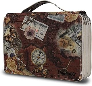 Shulaner 200 Slot Pencil Case with 4 Layers, Retro Style Element Pattern Large Capacity Pencil Organiser Bag, Waterproof 840D PVC Fabric 200 Pencil Case Holder - Gray Blue