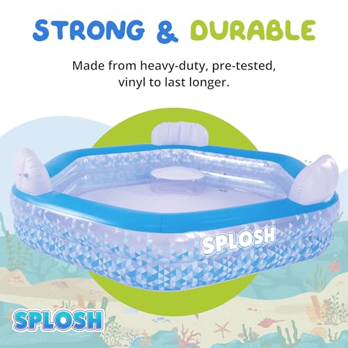 Splosh Inflatable Family Swimming Pool With Seats - For Kids & Adults - Large Hexagonal Paddling Pool 2.23m x 2.11m - Easy To Inflate - Kids Paddling Pools For Garden - Image 4