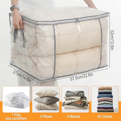80L Large Storage Bags 6 Pack Clear Clothes Sheet Organizer_desvips.com