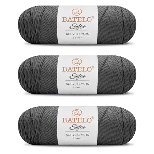 BATELO Soft Dark Gray Yarn 1008 Yards - 3 Pack