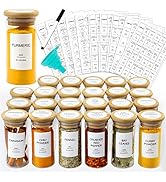 AISIPRIN 24 Pcs Glass Spice Jars with Bamboo Airtight Lids and 403 Labels - 4oz Small Storage Con...