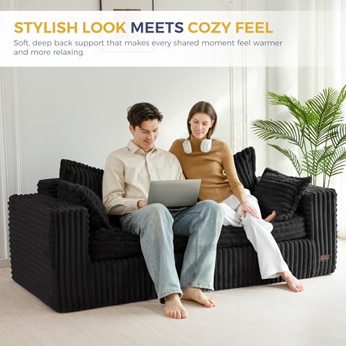 Image of MAXYOYO 76 inch Bean Bag Sofa Couch, Loveseat Boneless Couch for Adults, Upholstered Small Mini Sofa Couch for Living Room Office Apartment, No Assembly, Black