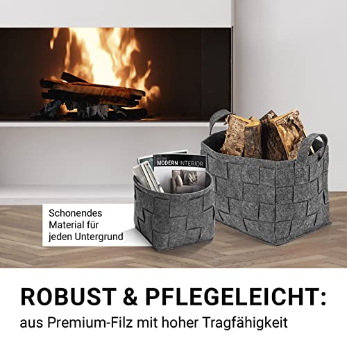 N8WERK Filz-Aufbewahrungskorb 24x24x24cm | Ideal zur Aufbewahrung von Kaminholz & Zeitschriften | Strapazierfähig & vielseitig | Faltbarer Aufbewahrungskorb passend für Regale [Dunkelgrau]