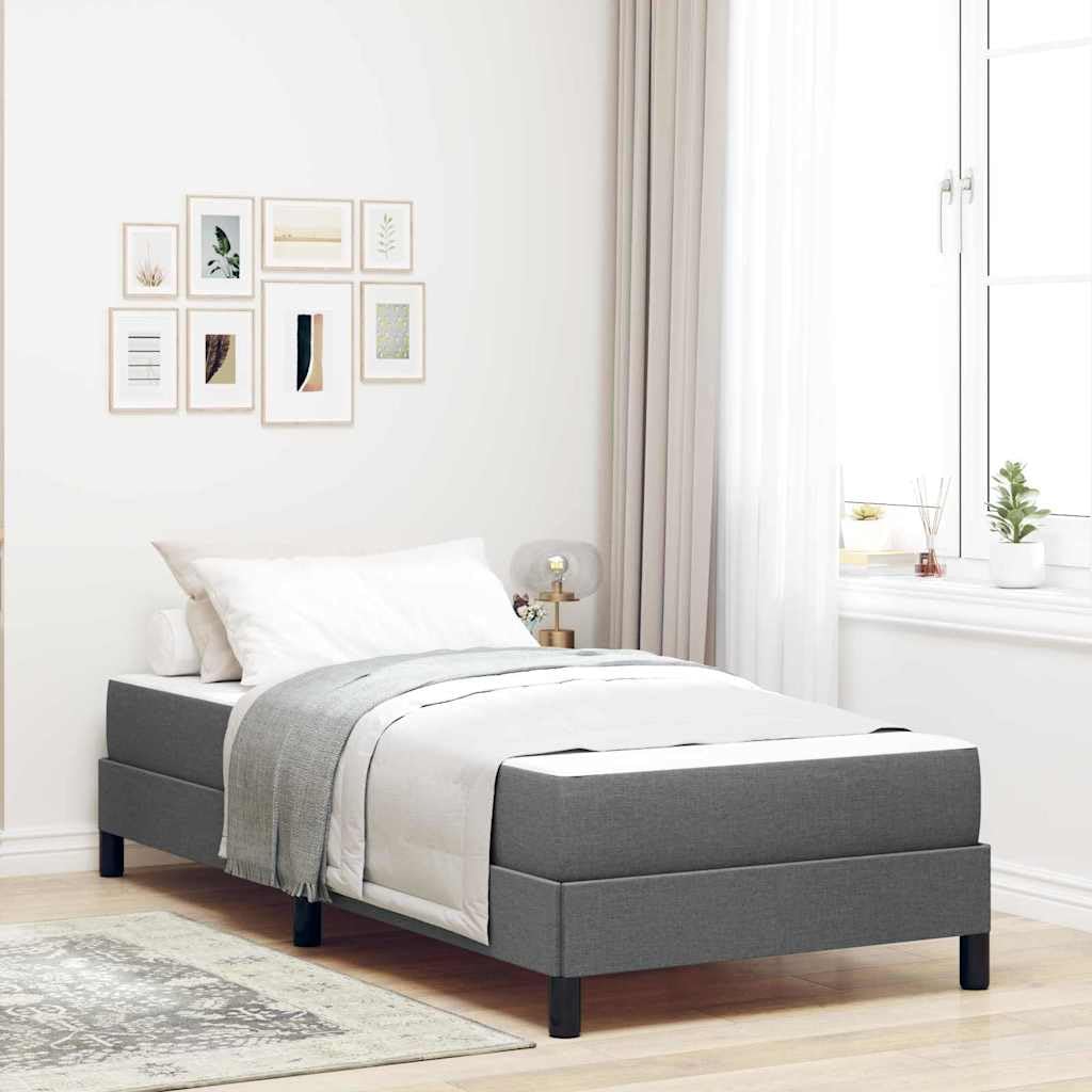 vidaXL Boxspringbett mit Matratze Dunkelgrau 90 x 200 cm Stoff, Moderner Bettgestell, rechteckige Schlafbasis, Stabiler Boxspring, Coole Optik, Holz, gemütliche Plattform