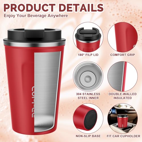 Image of MOMSIV 12oz Travel Mug, Insulated Coffee Cup with Leakproof Lid, Vacuum Stainless Steel Double Walled Reusable Tumbler for Hot and Cold Water Coffee and Tea In Travel and Car