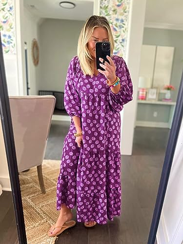 Image of miduo Womens Loose Fit Casual Summer V Neck Half Sleeve Bohemian Geometric Pattern Maxi Long Dresses