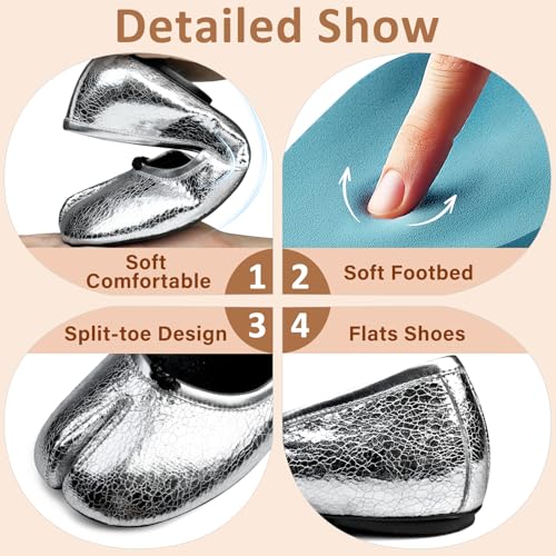Image of VBDB Tabi Ballet Flats Shoes for Women Rounde Toe Wide Width Split Toe Low Heel Comfortable Flats Shoes