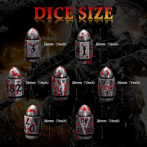 Bullet Dnd Dice Set, Metal Dice For Dungeons And Dragons Hnccesg Dice Set D&D Rpg D And D Dice For Role Playing Table Board Games (Bullet Antique Sliver Blood Spot) #TOP3