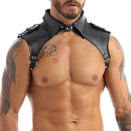 Men's Cool Shoulder Armors Leather Buckles Chest Belt Adjustable Steampunk Collared Armor Body Chest Harness Shoulder Straps Breastplate Costume for Party Cosplay Halloween Club