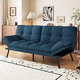AMICLIBER Convertible Futon Sofa Bed,71' Memory Foam Futon Couch,Detachable Cushion,Adjustable Backrest & Armrest,Linen Modern Loveseat Sleeper Recliner for Living Room,Office,Apartment,Royal Blue