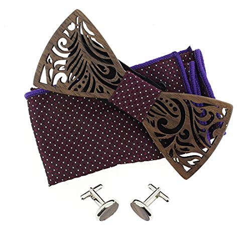 Nœud papillon bois rouge bourgogne à pois - Coffret de mariage pour homme
